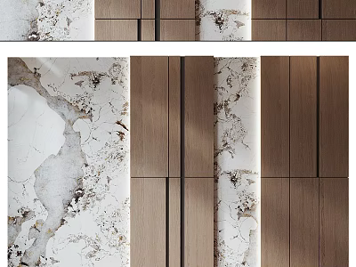 Modern Marble And Wooden Background Wall Design With Texture And Floral Patterns 3d model