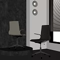Beige and Dark Brown Office Chairs in Modern Interior with Wall Lamps and Window Blinds