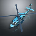 Blue 3D Rendered Helicopter With Large Rotors And Transparent Cockpit Design