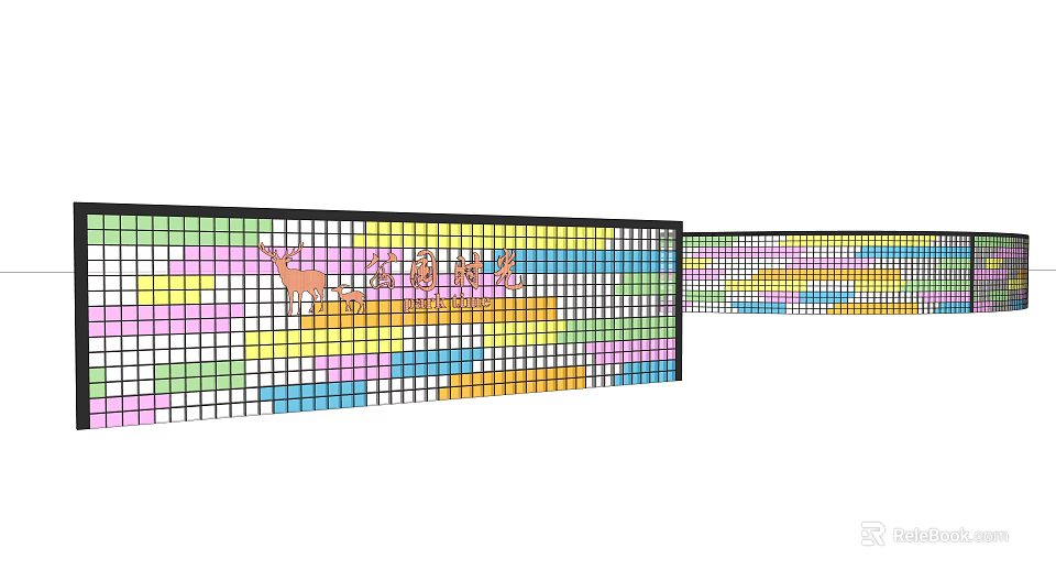 Colorful Grid Feature Wall with Deer Pattern and Animal Paradise Design 3d model