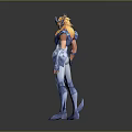 Game Movie Character In Blue Armor With Golden Hair And Mythological Helmet