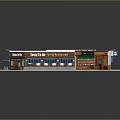Uncle Bobs Family Restaurant Building With White Sloped Roof Blue Awnings Outdoor Seating And Plants