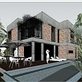Contemporary Detached Villa Featuring Brick Exterior Glass Windows Swimming Pool Outdoor Terrace And Greenery