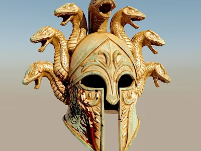 Ancient Greek Style Ornate Helmet With Coiled Snake Heads And Intricate Carvings 3d model