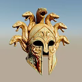 Ancient Greek Style Ornate Helmet With Coiled Snake Heads And Intricate Carvings