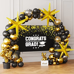 Black Gold Balloon Graduation Party 3d model