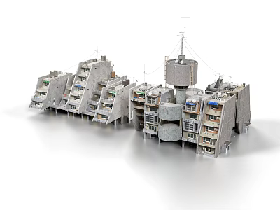 Modern Multi storey Residential Building With Concrete Facade Irregular Structure Connected Units And Balconies 3d model