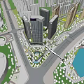 Aerial View Master Plan With High Rise Buildings Road Network Waterfront And Green Spaces
