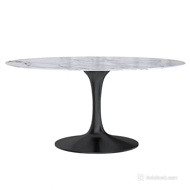 Round Modern Dining Table With Elegant Marble Tabletop And Sleek Black Base 3d model
