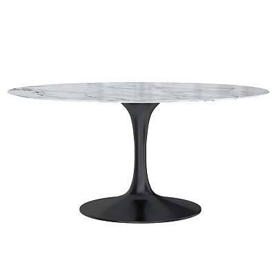 Round Modern Dining Table With Elegant Marble Tabletop And Sleek Black Base 3d model
