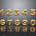 Gold Balloon Numbers From 1 To 0 With Shiny Reflections On Dark Background