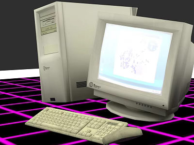 Vintage Retro Desktop Computer System With Tower Monitor And Keyboard 3d model