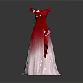Elegant One Shoulder Red to White Gradient Dress with Delicate Flower Decorations for Formal Occasions