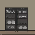Modern Black Kitchen Appliance With Double Door And Illuminated Dinnerware Storage 3d model