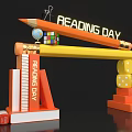 Reading Day Event Entrance With Pencil Books Dice And Eiffel Tower Model