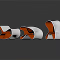 Modern Single Chairs With Curved White Exterior And Red Interior On Black Reflective Background