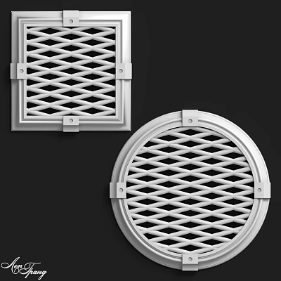 Square and Round Lattice Grille Components with Metallic Frame Design 3d model