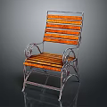 Leisure Chair Featuring Wooden Slats Seat Backrest And Metal Frame With Curved Armrests