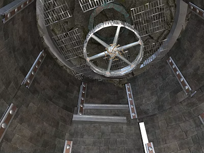 Industrial Circular Structure Interior With Metal Framework Ladder And Steel Grating 3d model