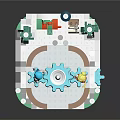 Colorful Lego Miniature Scene with Figures Trees Pavilion Fountain and Snowy Base