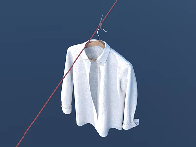 White Shirt Hanging on a Hanger Against Dark Blue Background 3d model
