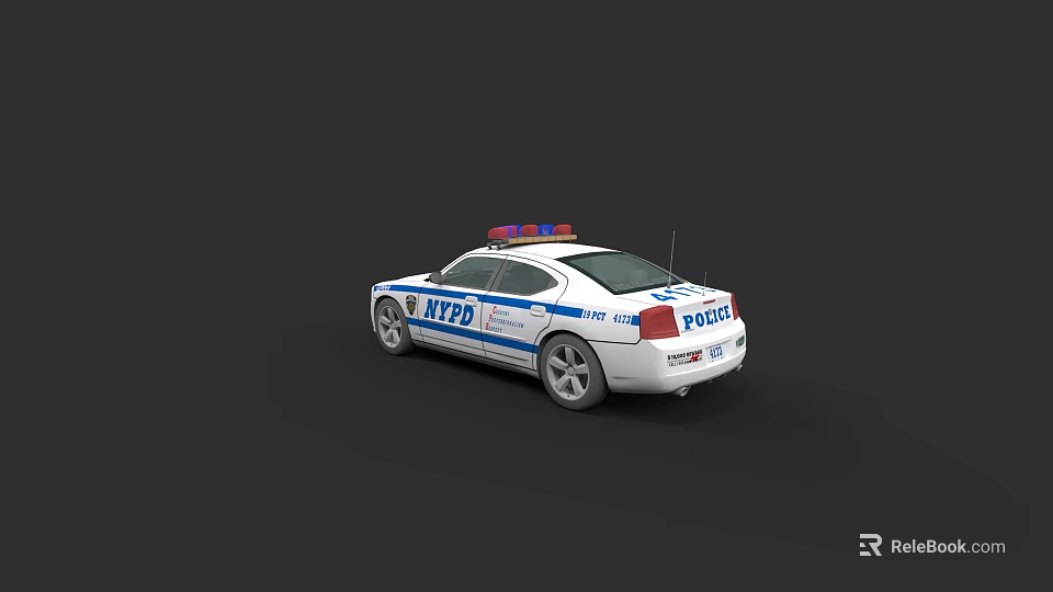 White NYPD Police Car With Blue Stripes And Emergency Lights 3d model 