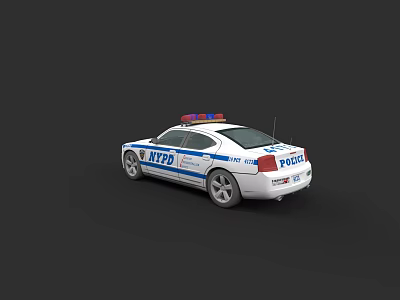 White NYPD Police Car With Blue Stripes And Emergency Lights 3d model