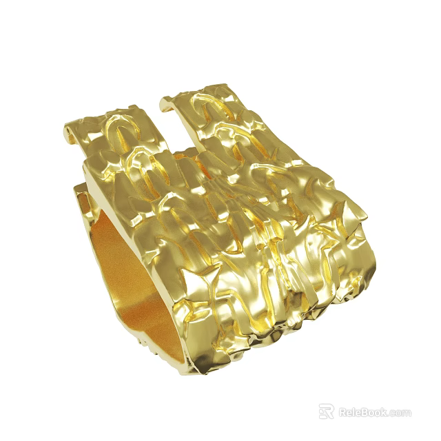 Unique Golden Textured Bracelet With Intricate Pattern And Shiny Metallic Finish 3d model 
