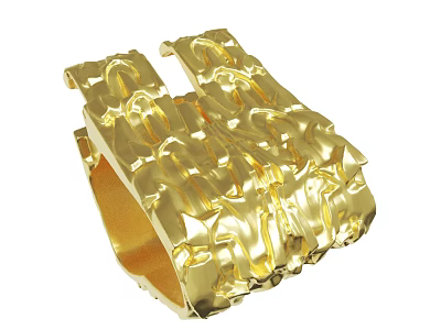 Unique Golden Textured Bracelet With Intricate Pattern And Shiny Metallic Finish 3d model