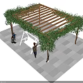 Greenery Covered Wooden Pergola On Paved Ground With Swing And People Relaxing