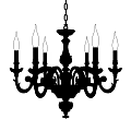 Vintage Black Chandelier With Ornate Design Five Light Lit Bulbs On Light Background