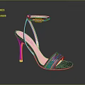 Women's Pink And Purple High Heels With Ankle Strap And Shiny Sequins