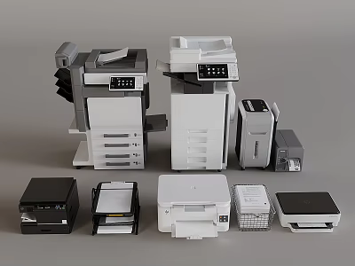High Performance Office Appliances With Various Models Including Printers Copiers And Scanners 3d model