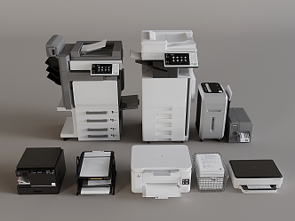 Modern printer copier scanner fax machine shredder document basket 3d model