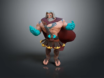 Muscular Greek Style Warrior Character With Blue Arms Red Cape And Decorative Belt 3d model