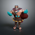Muscular Greek Style Warrior Character With Blue Arms Red Cape And Decorative Belt