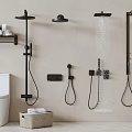 Modern Bathroom Shower Systems With Rainfall Handheld And Wall Mounted Heads And Storage Shelf
