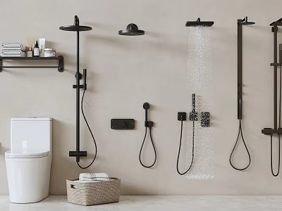 Modern Bathroom Shower Systems With Rainfall Handheld And Wall Mounted Heads And Storage Shelf 3d model