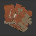 Ancient Historical Scene Component With Red Bricks Stone Steps And Weathered Platform
