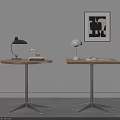 Two Dining Tables Round Square With Metal Legs Black White Table Lamps And Decorative Artwork