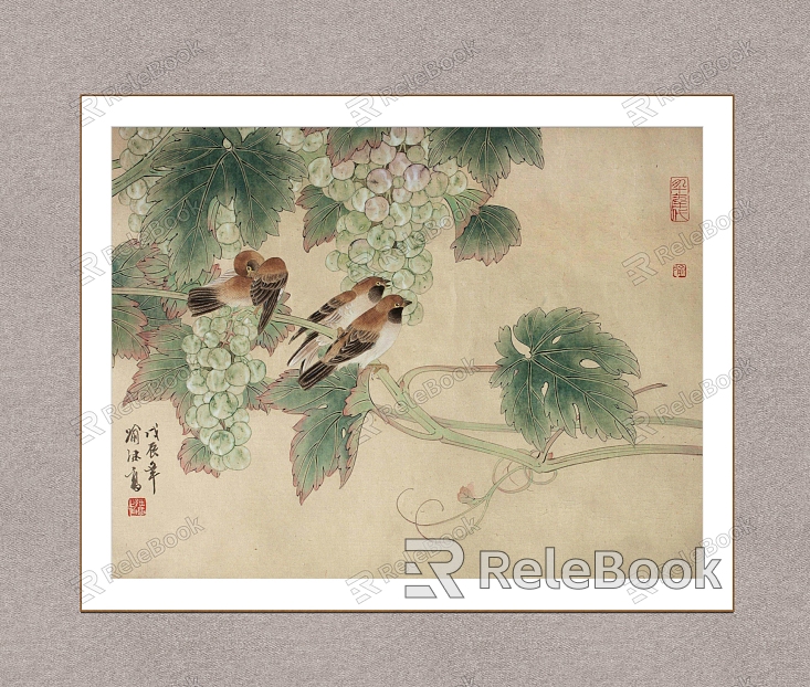 Decorative Painting Sparrow Grape Yu Jigao Flower and Bird Painting model