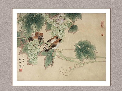 Decorative Painting Sparrow Grape Yu Jigao Flower and Bird Painting model