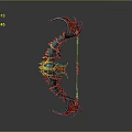Ornate Curved Fantasy Bow With Teal Red Accents And Gold Decorative Details