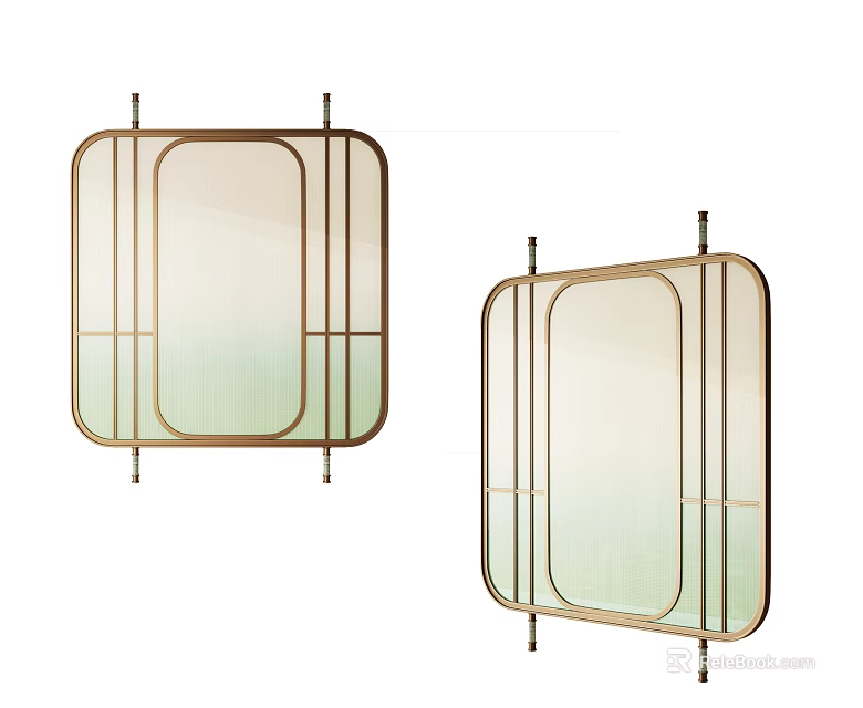 Elegant Modern Room Dividers With Metal Frames And Gradient Glass Panels 3d model 