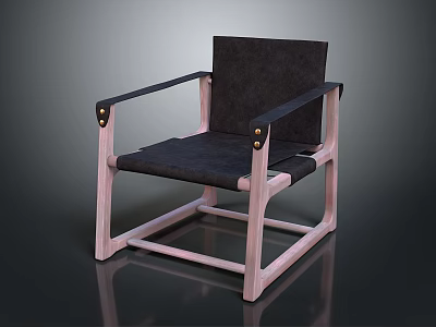 Accent Chair with Light Wood Frame Dark Upholstered Seat Backrest Black Armrests and Metal Rivets 3d model