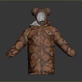 Brown Hooded Coat With Teddy Bear Patterns And Bear Ear Design