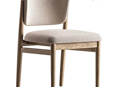 Modern Minimalist Dining Chair With Light Gray Upholstered Seat And Natural Wood Frame 3d model