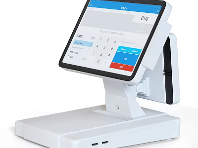 White Commercial POS Terminal With Touchscreen Display And Built In Receipt Printer 3d model