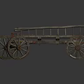 Vintage Old Wooden Cart With Worn Planks And Four Spoked Wheels
