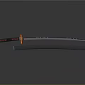 Traditional Japanese Katana Sword With Black Scabbard And Red Handle Ornament